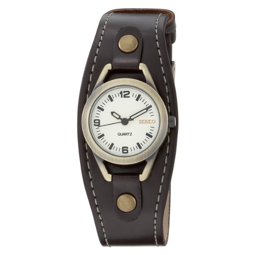 BONGO Women's BG6274 Antique Gold-Tone Studded Brown Polyurethane Strap Watch