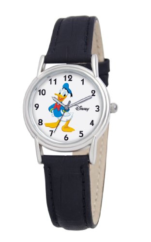 Disney Women's D076S005 Donald Duck Black Leather Strap Watch