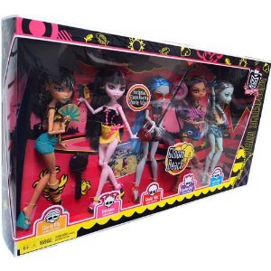 Monster High Gloom Beach Doll 5Pack Cleo de Nile, Draculaura, Clawdeen Wolf, Frankie Stein Exclusive Ghoulia Yelps