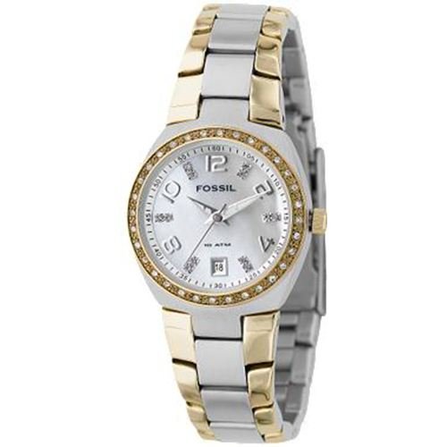 Fossil Women's AM4183 Two-Tone Quartz Mother-of-Pearl Dial Watch
