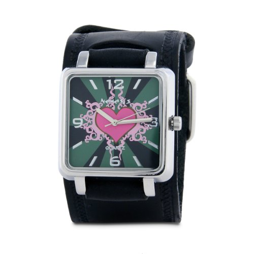 Nemesis Women's GHST828P Classic Pink Heart Leather Cuff Quartz Watch