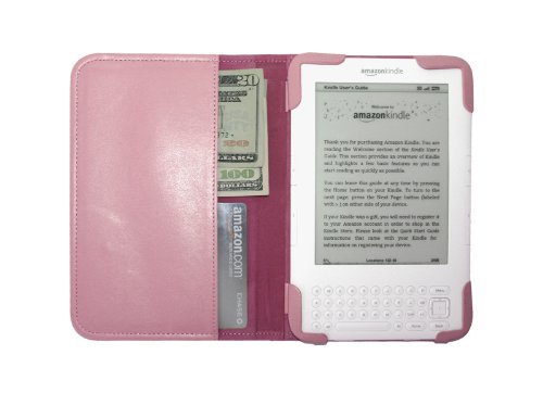 mCover Leather Folio Cover for Amazon Kindle 3 Keyboard Model (Pink)