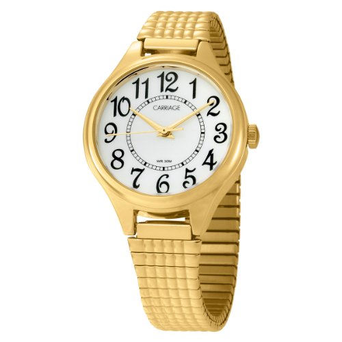 Carriage by Timex Women's C3C238 Gold-Tone Round Case White Dial Gold-Tone Expansion Band Watch
