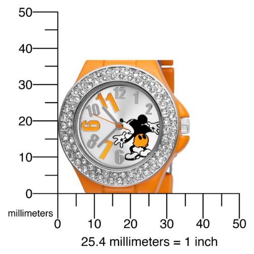 Disney Women's MK2078 Mickey Mouse Silver Dial Orange Enamel Bracelet Watch