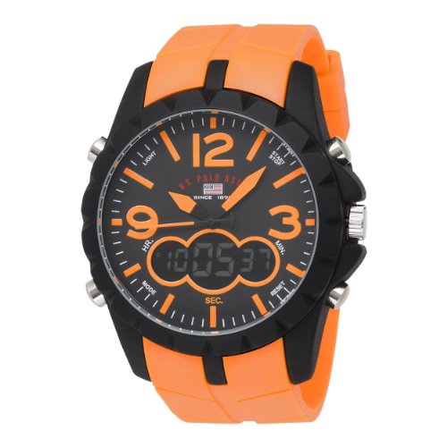 U.S. Polo Assn. Men's US9057 Analog-Digital Black Dial Orange Rubber Strap Watch
