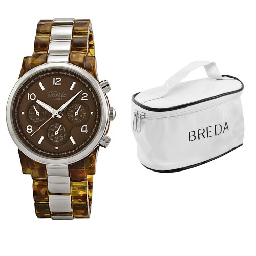 Breda Women's 2310-tortsilv.coscase Dakota Tort And Silver Two-Tone Watch with Cosmetic Bag Set