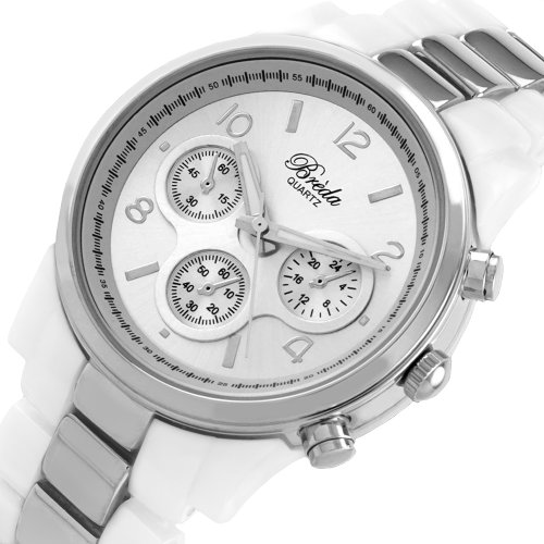 Breda Women's 2310-whitesilv.coscase Dakota White And Silver Two-Tone Watch with Cosmetic Bag Set