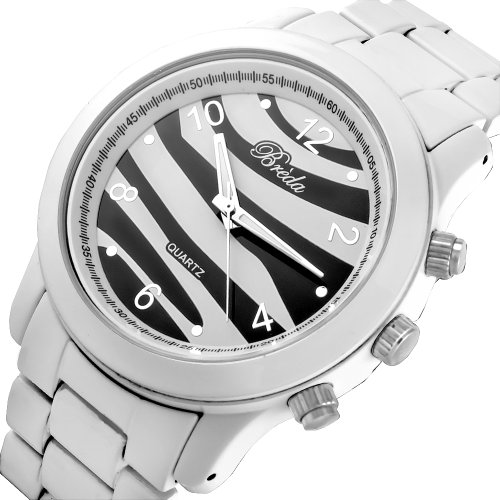 Breda Women's 2308-White/Zebra Jordan Oversized Boyfriend Zebra Dial Watch