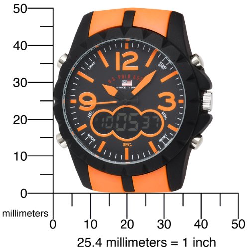 U.S. Polo Assn. Men's US9057 Analog-Digital Black Dial Orange Rubber Strap Watch